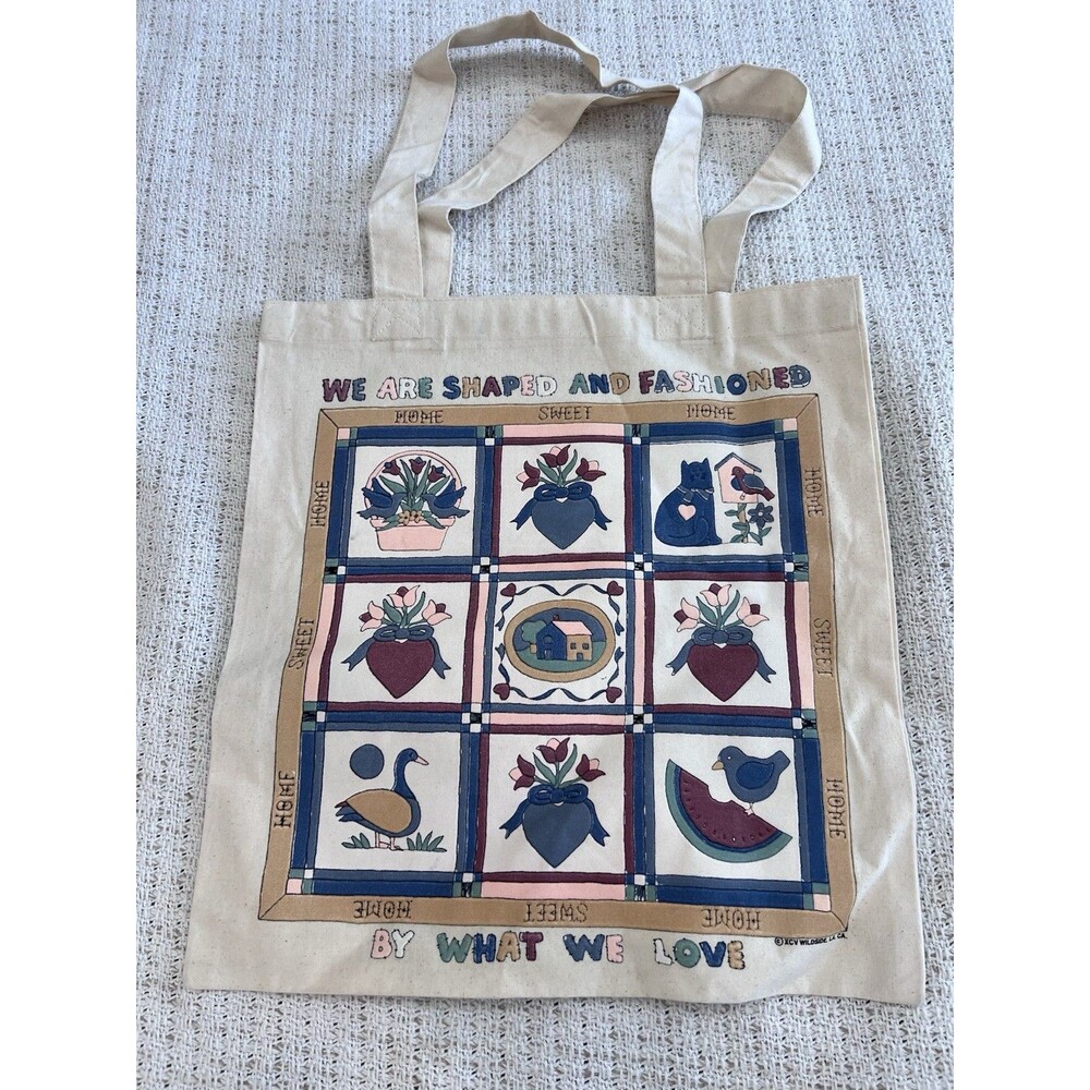 Canvas Cute Cat Tote Bag, Double-Sided Print 80s Style Quilt Grandma Decor